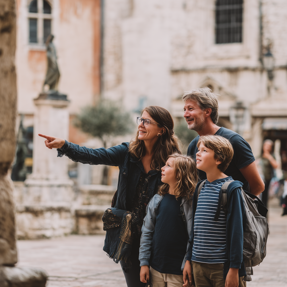 A family playing the urban escape game Saving Marsupilami! Toulouse in the city of Toulouse