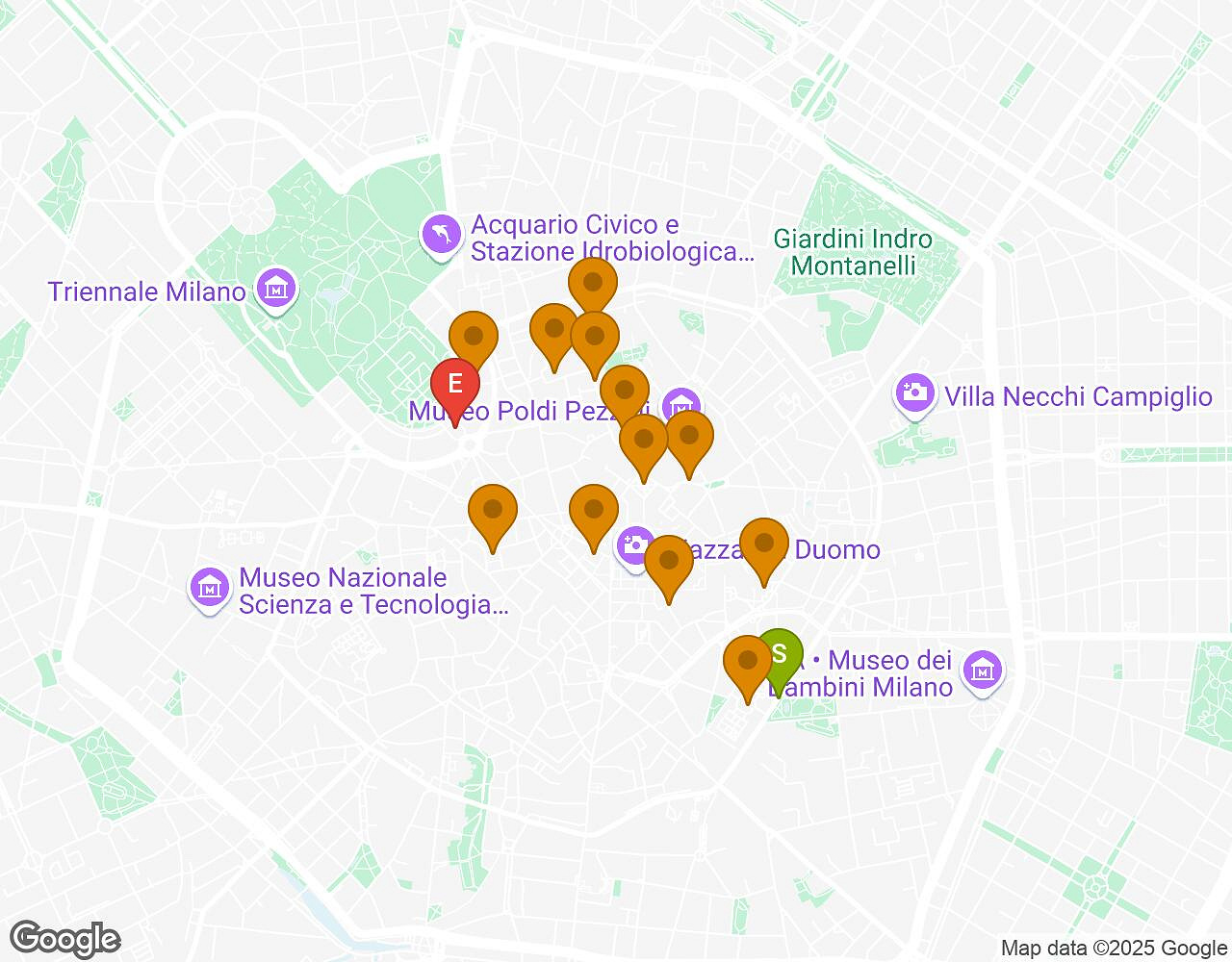 Interactive map for The Alchemist MILAN showing start point, end point and points of interest