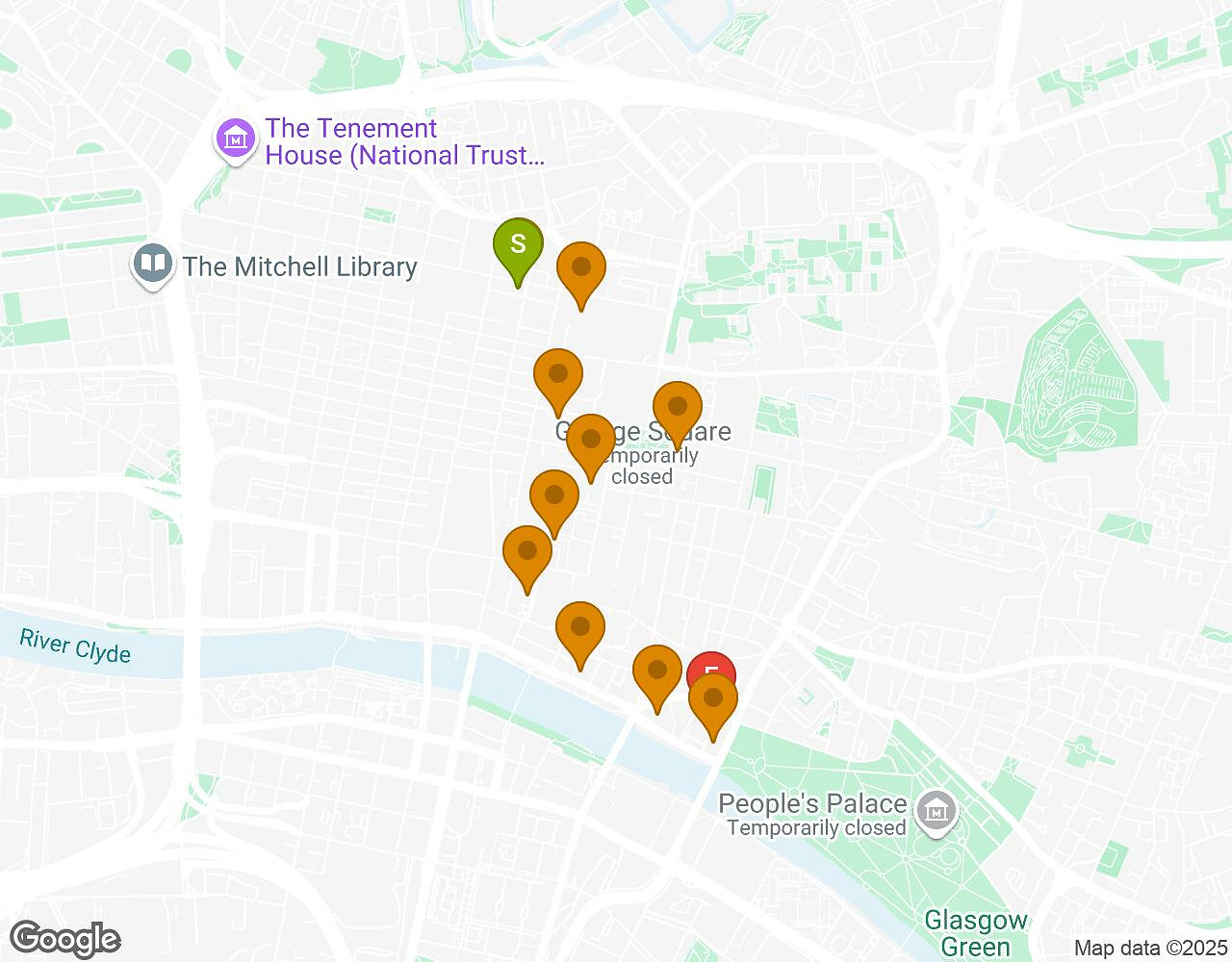 Interactive map for The Walter Case GLASGOW showing start point, end point and points of interest