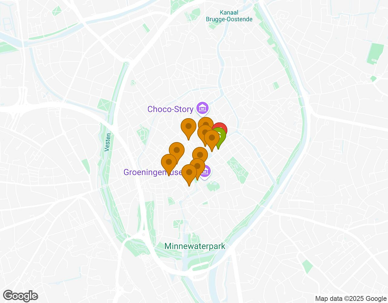 Interactive map for Saving Marsupilami! BRUGES showing start point, end point and points of interest