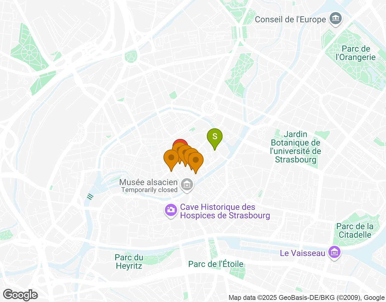 Interactive map for Saving Marsupilami! Strasbourg showing start point, end point and points of interest