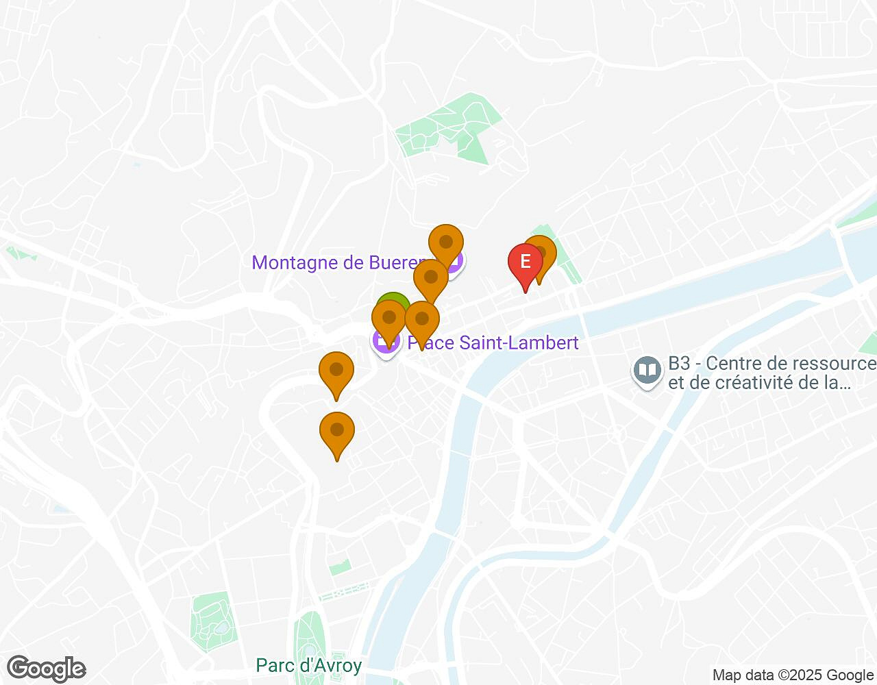 Interactive map for Saving Marsupilami! LIEGE showing start point, end point and points of interest