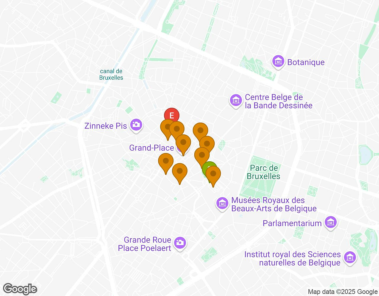 Interactive map for Saving Marsupilami! BRUSSELS showing start point, end point and points of interest