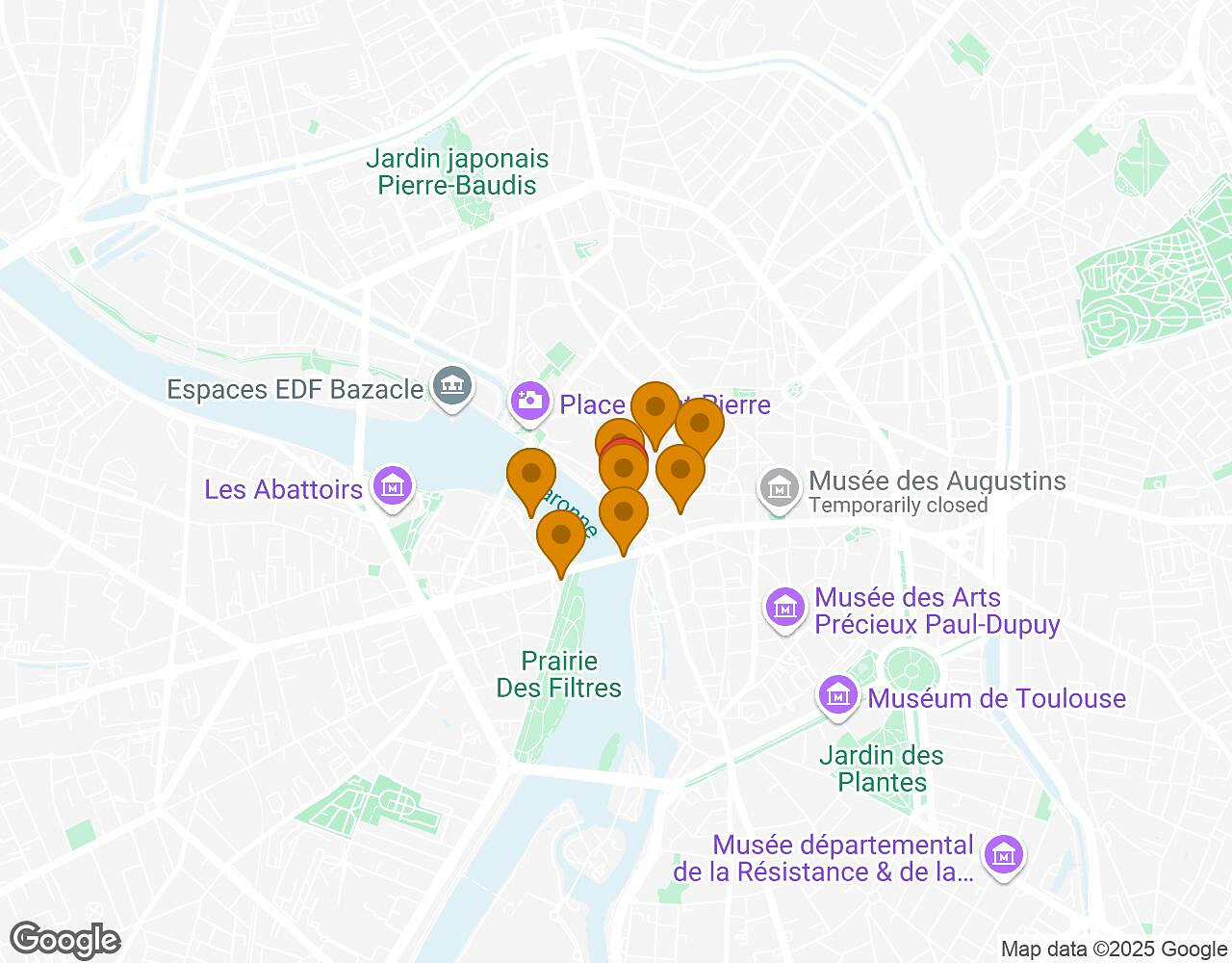 Interactive map for Saving Marsupilami! Toulouse showing start point, end point and points of interest