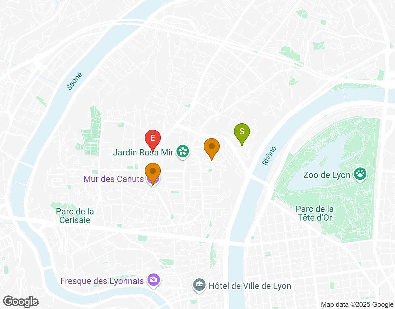 Interactive map for Saving Marsupilami! LYON showing start point, end point and points of interest