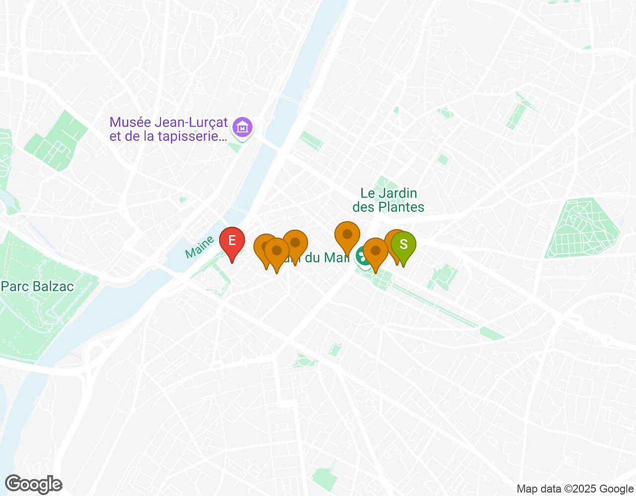 Interactive map for Saving Marsupilami! ANGERS showing start point, end point and points of interest