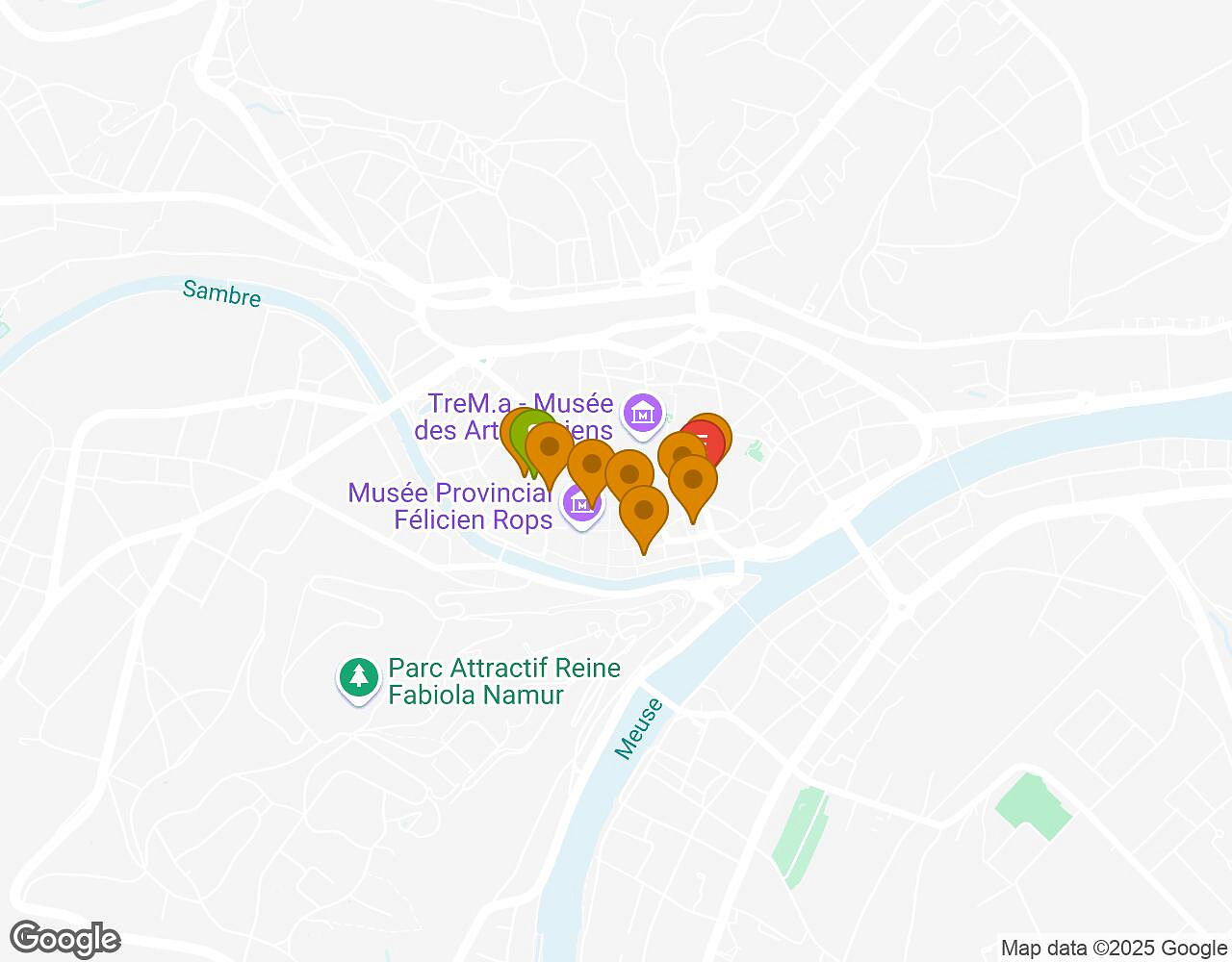 Interactive map for Saving Marsupilami! NAMUR showing start point, end point and points of interest