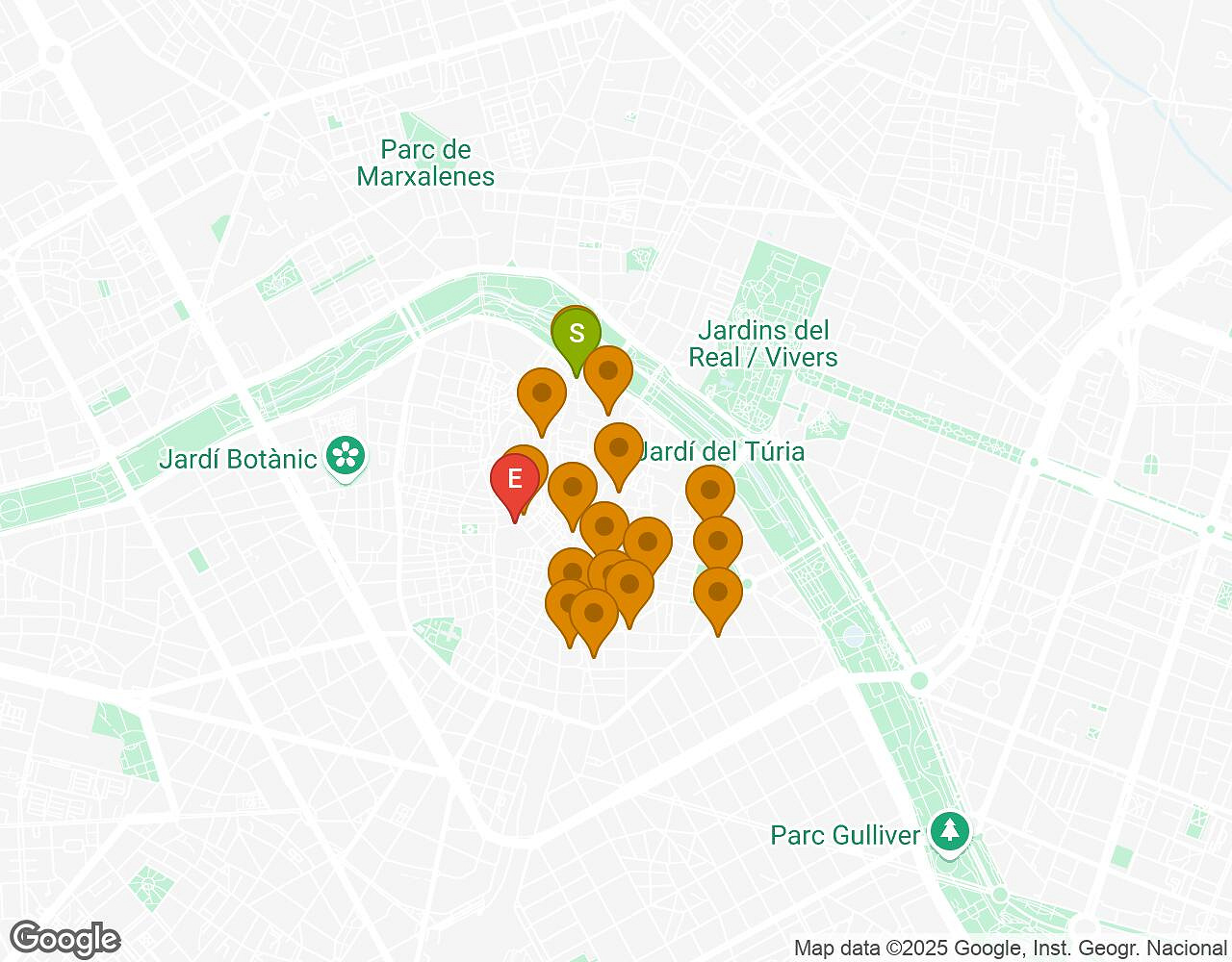 Interactive map for The Walter Case VALENCIA showing start point, end point and points of interest