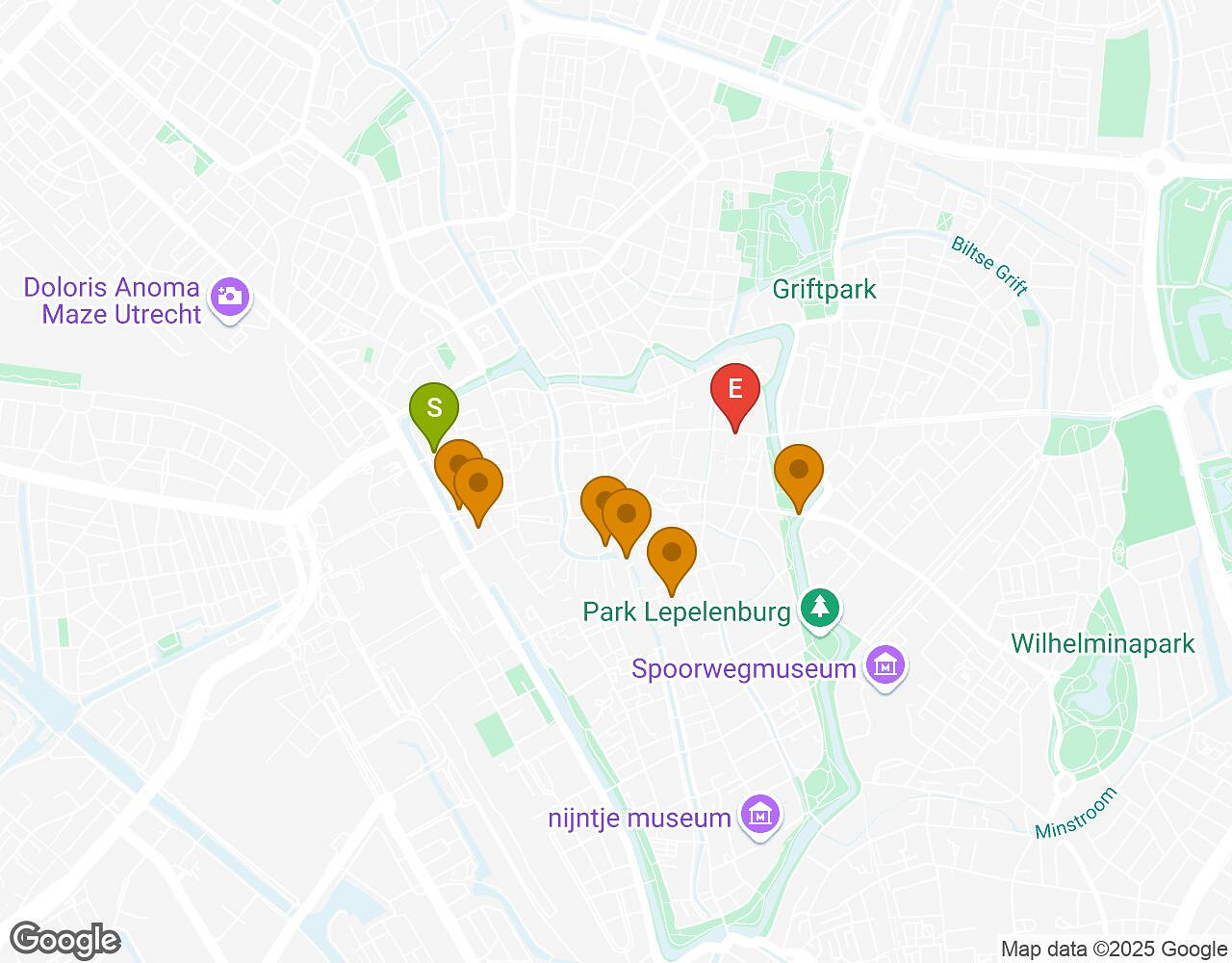 Interactive map for The Walter Case UTRECHT showing start point, end point and points of interest
