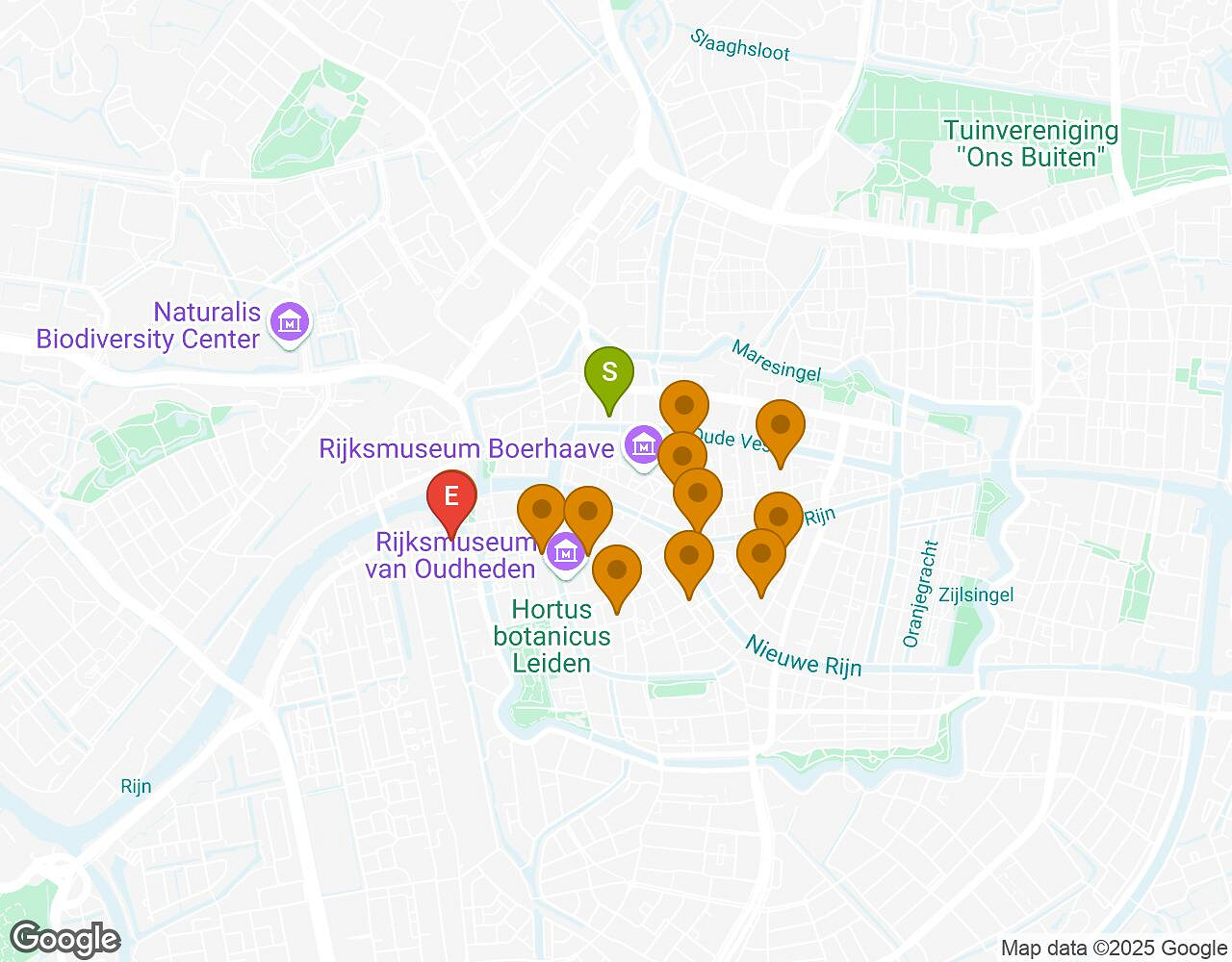 Interactive map for The Alchemist LEIDEN showing start point, end point and points of interest