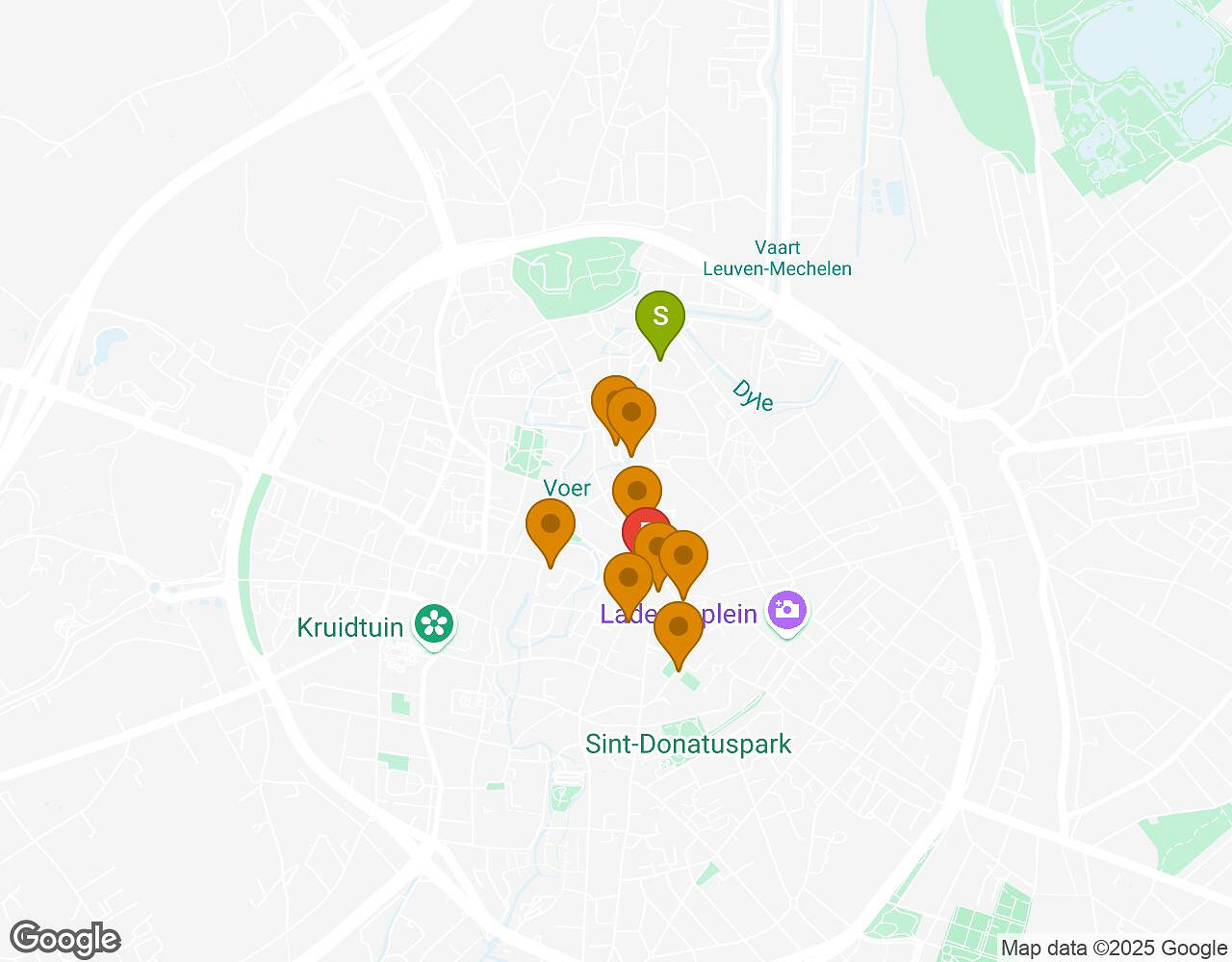Interactieve kaart voor De Alchemist LEUVEN met startpunt, eindpunt en bezienswaardigheden