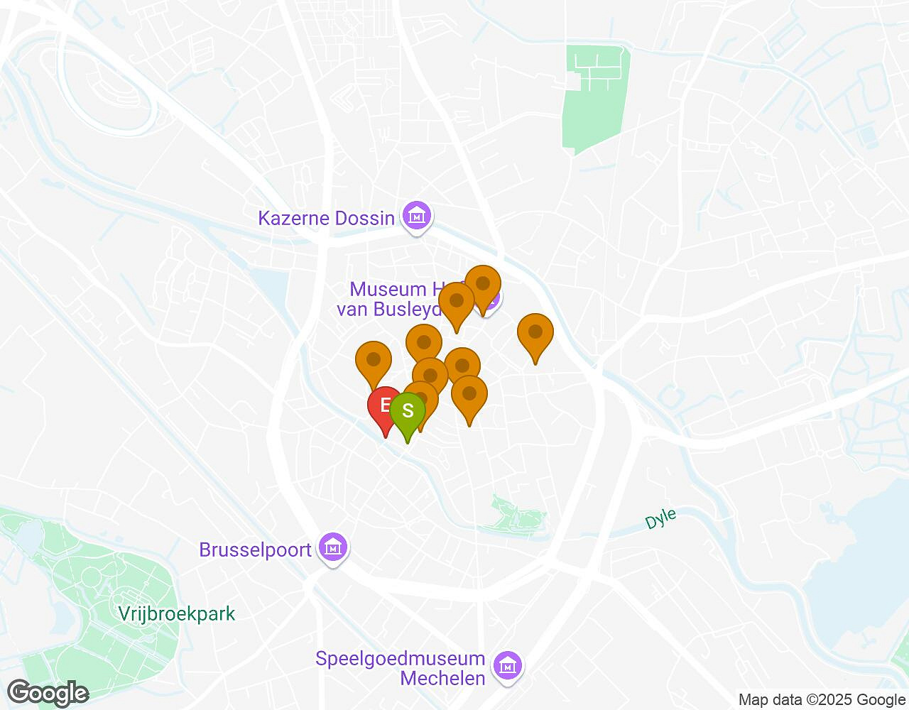 Carte interactive pour L'Alchimiste MALINES montrant le point de départ, d'arrivée et les points d'intérêt