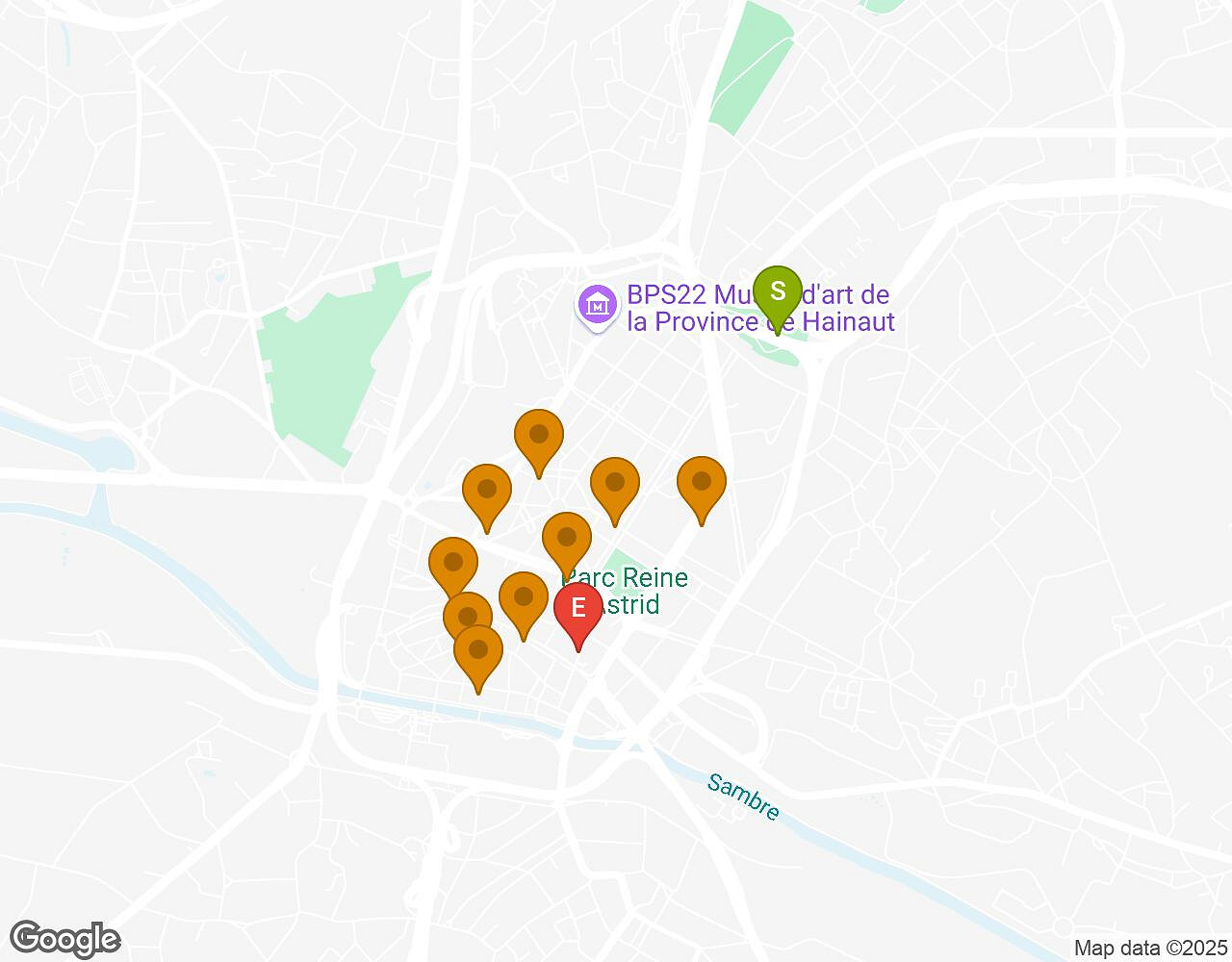Interactive map for The Alchemist CHARLEROI showing start point, end point and points of interest