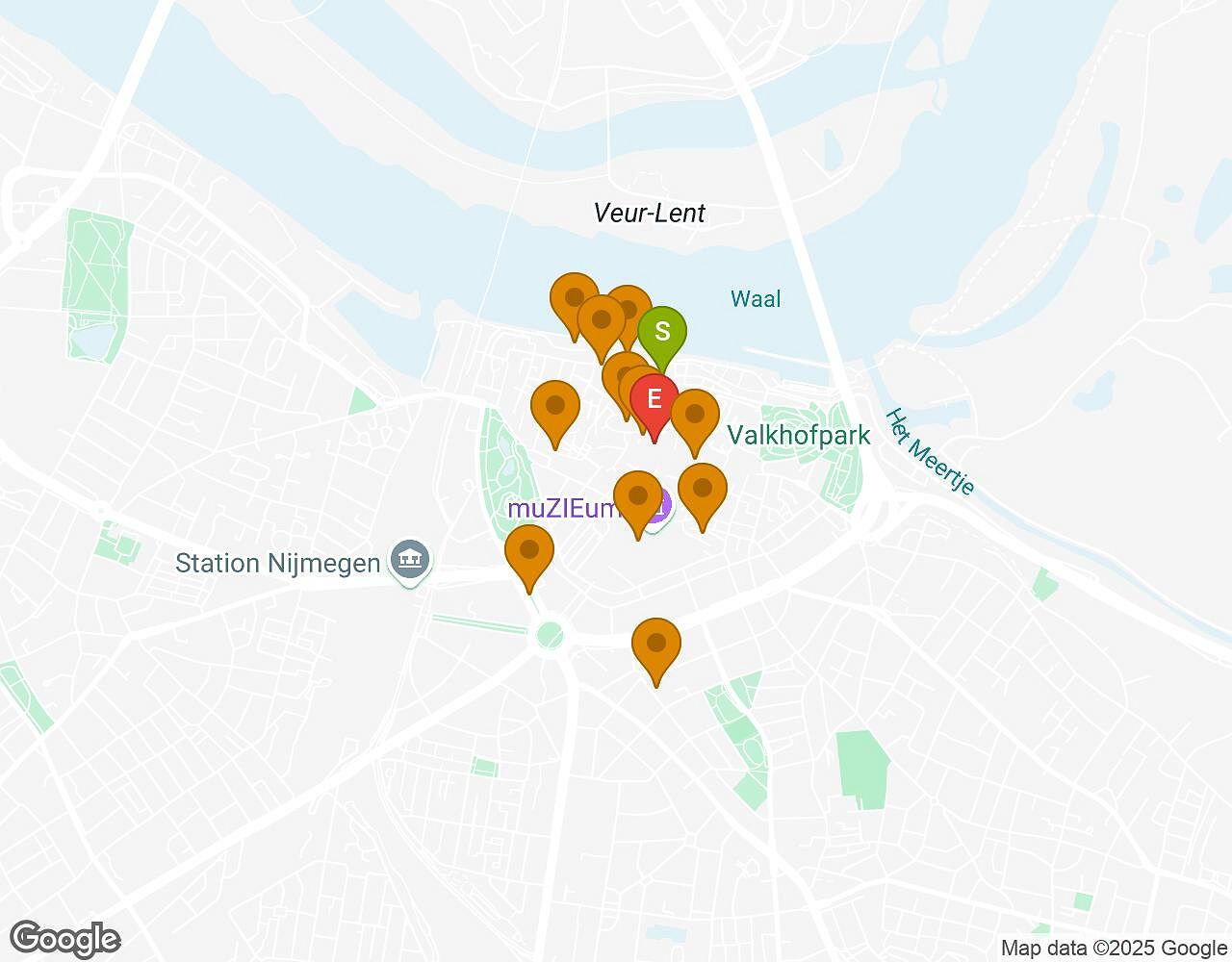 Interactive map for The Alchemist NIJMEGEN showing start point, end point and points of interest