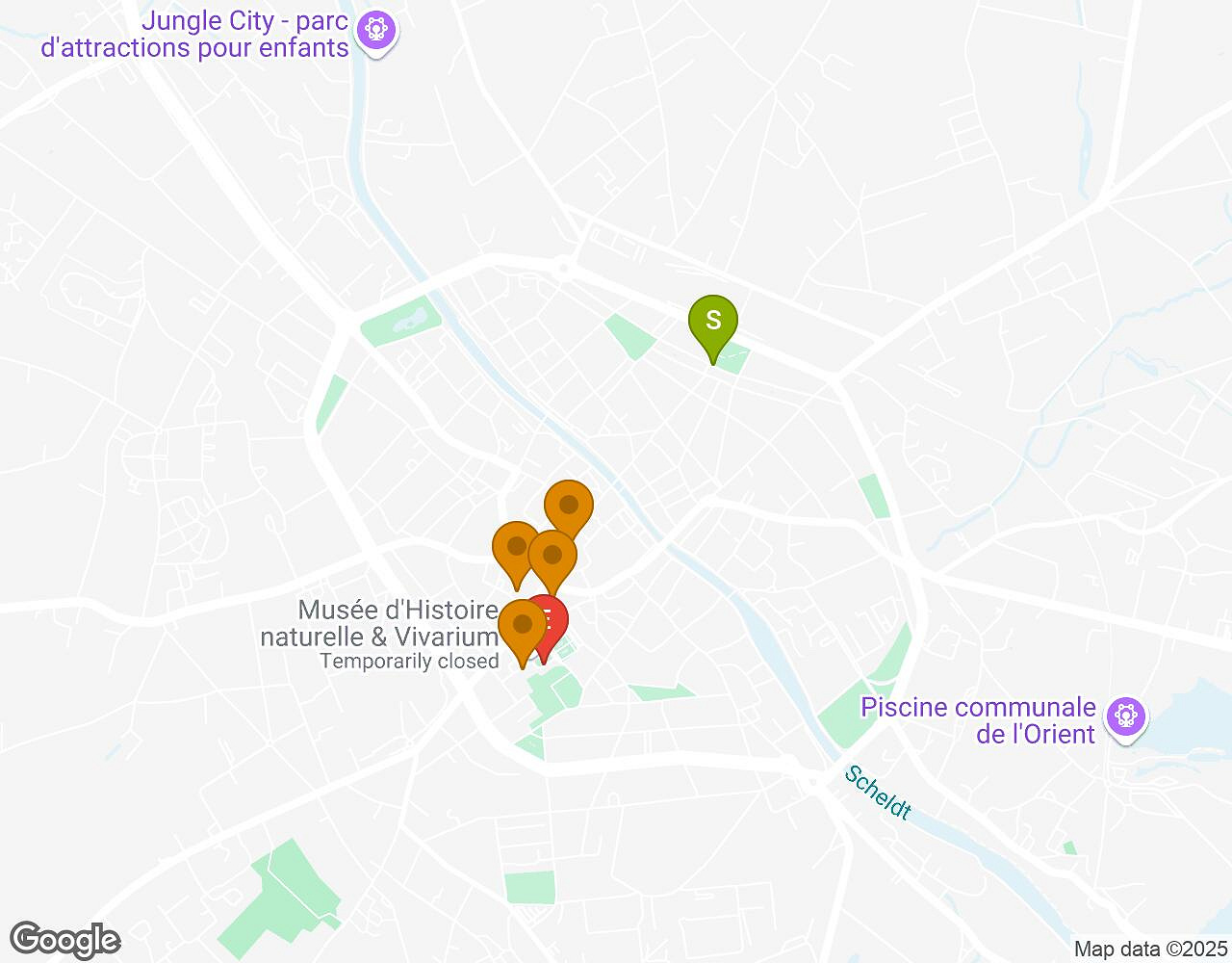 Carte interactive pour L'alchimiste TOURNAI montrant le point de départ, d'arrivée et les points d'intérêt