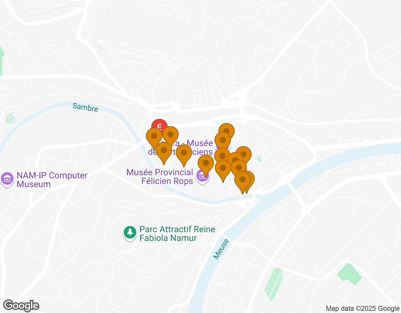 Interactive map for The Alchemist NAMUR showing start point, end point and points of interest
