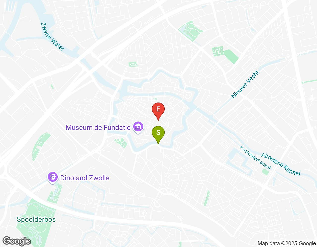Interactive map for The Alchemist Zwolle showing start point, end point and points of interest