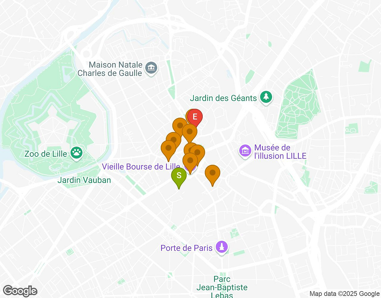 Interactieve kaart voor Crazytopia RIJSEL met startpunt, eindpunt en bezienswaardigheden