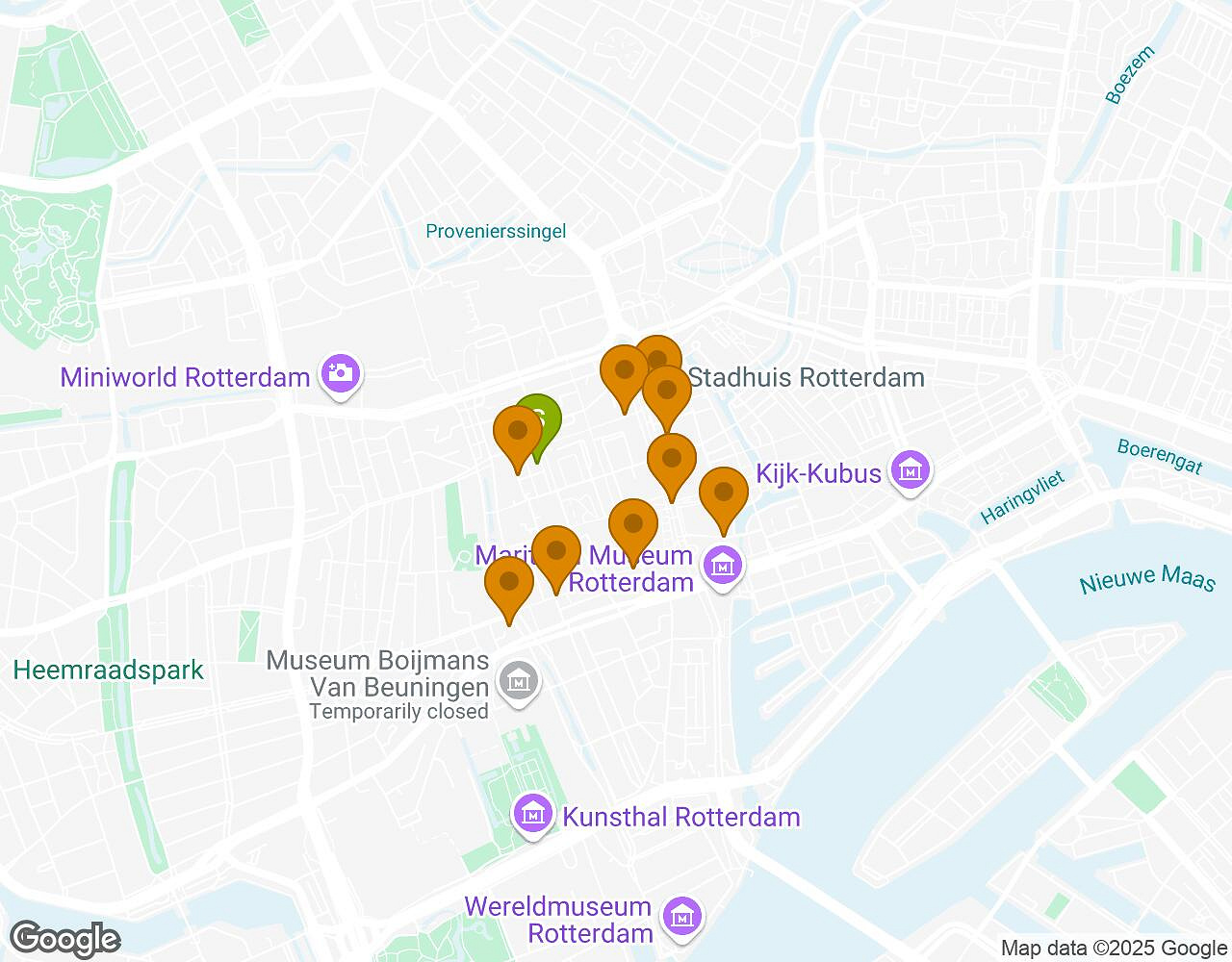 Carte interactive pour Crazytopia ROTTERDAM montrant le point de départ, d'arrivée et les points d'intérêt