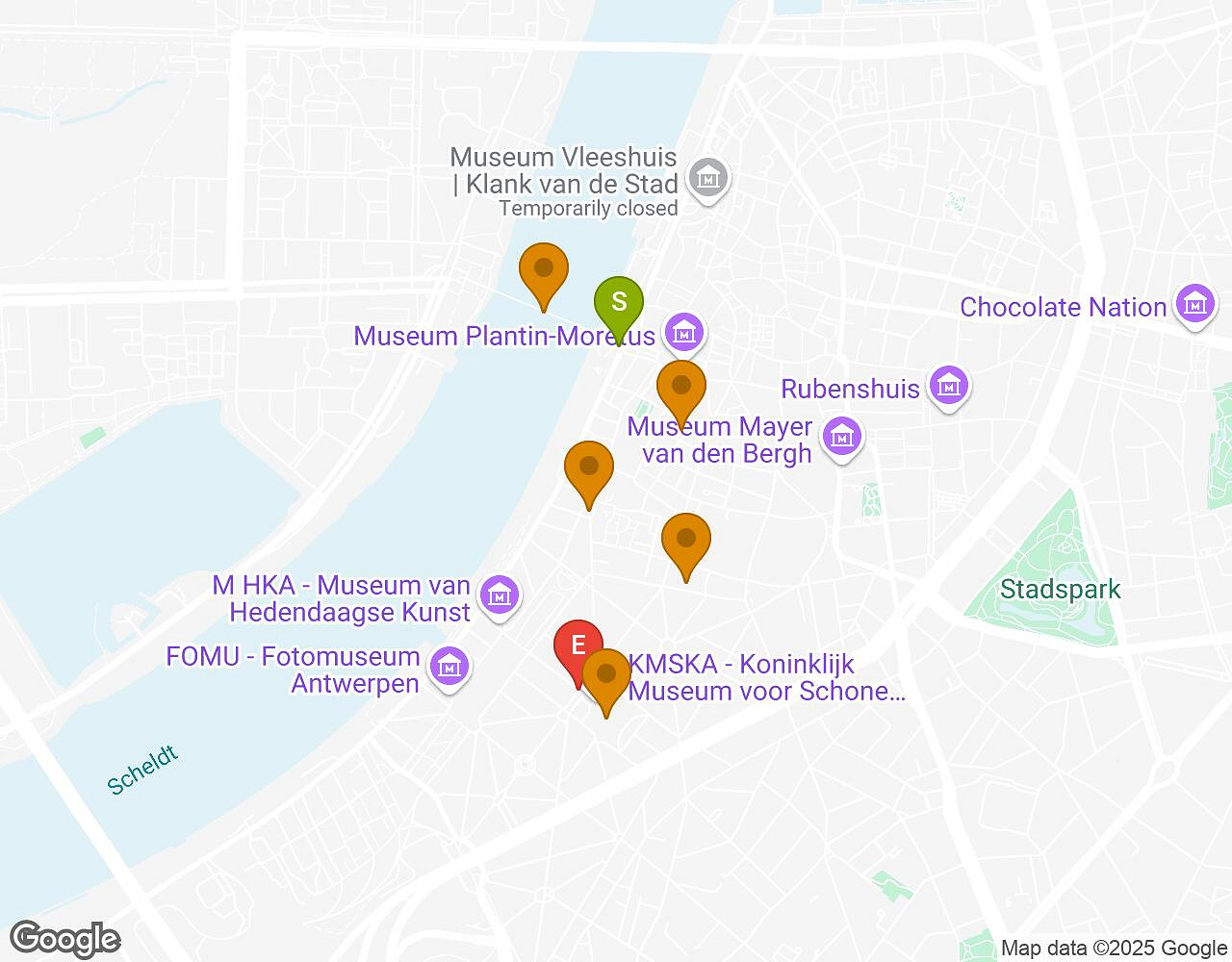 Interactive map for Crazytopia ANTWERP showing start point, end point and points of interest