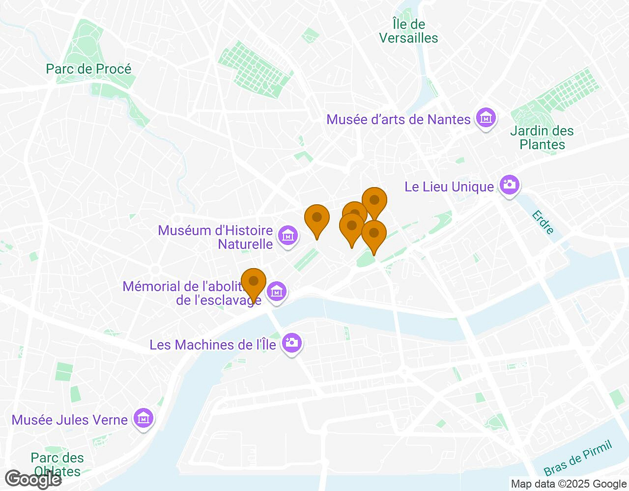 Interactieve kaart voor Crazytopia NANTES met startpunt, eindpunt en bezienswaardigheden