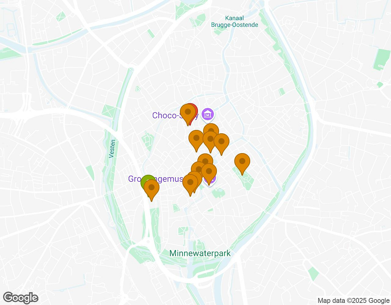 Interactive map for Crazytopia BRUGES showing start point, end point and points of interest