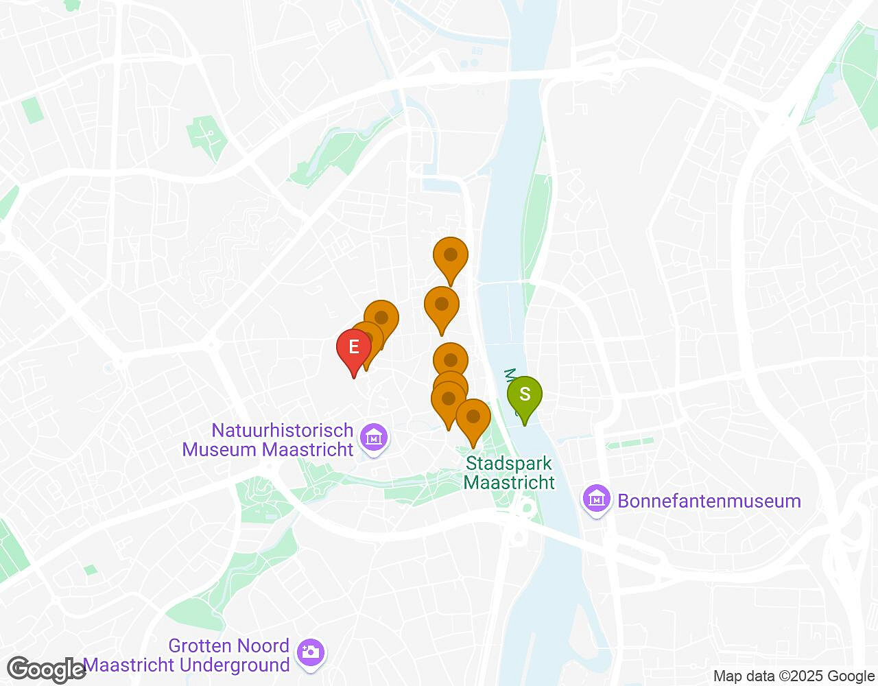 Interactieve kaart voor Crazytopia MAASTRICHT met startpunt, eindpunt en bezienswaardigheden