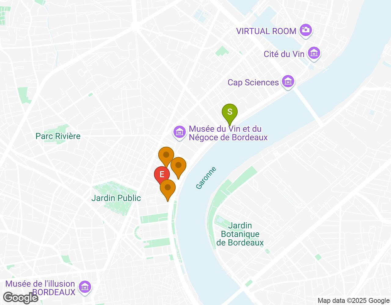 Interactieve kaart voor Crazytopia BORDEAUX met startpunt, eindpunt en bezienswaardigheden