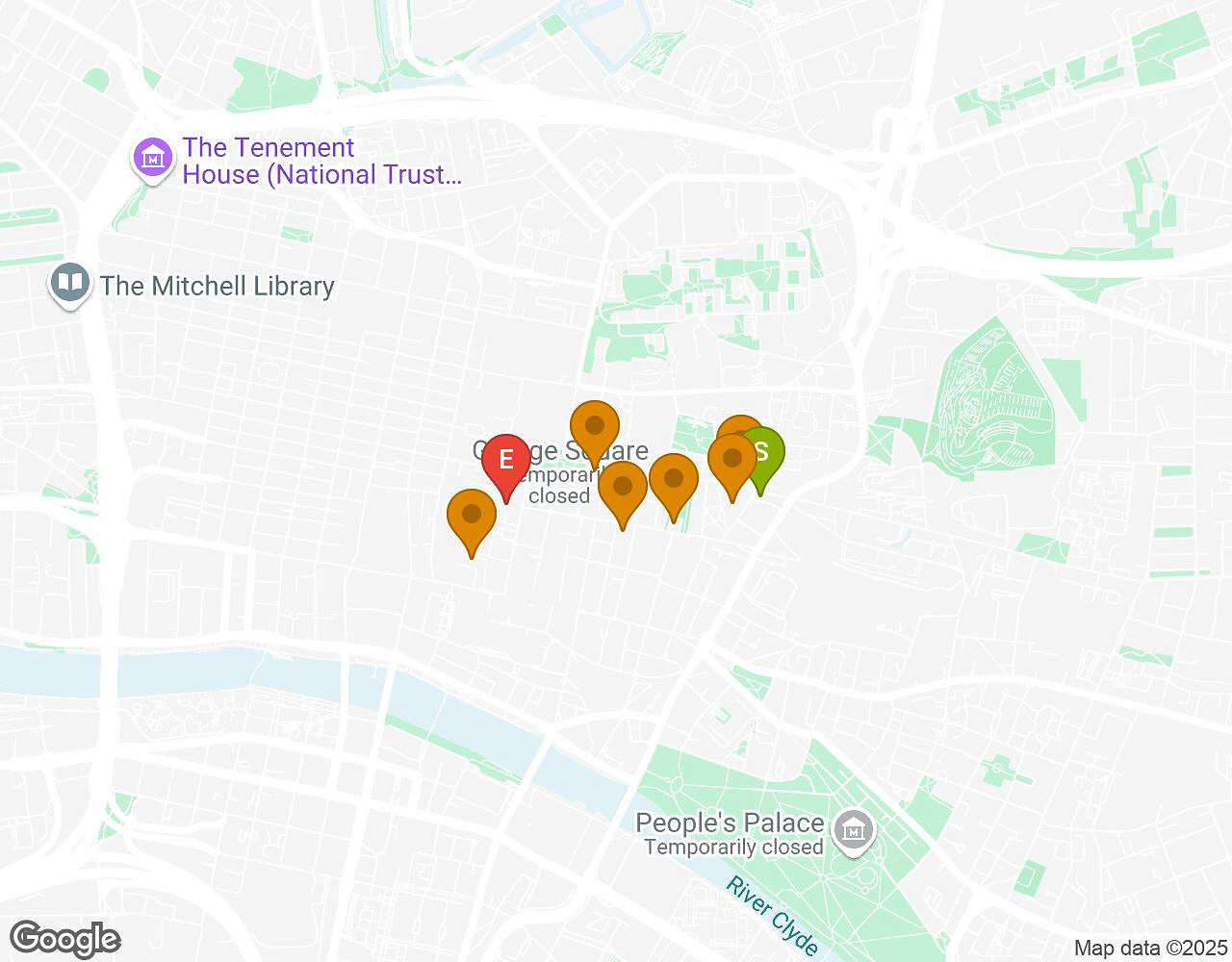 Interactive map for Crazytopia GLASGOW showing start point, end point and points of interest