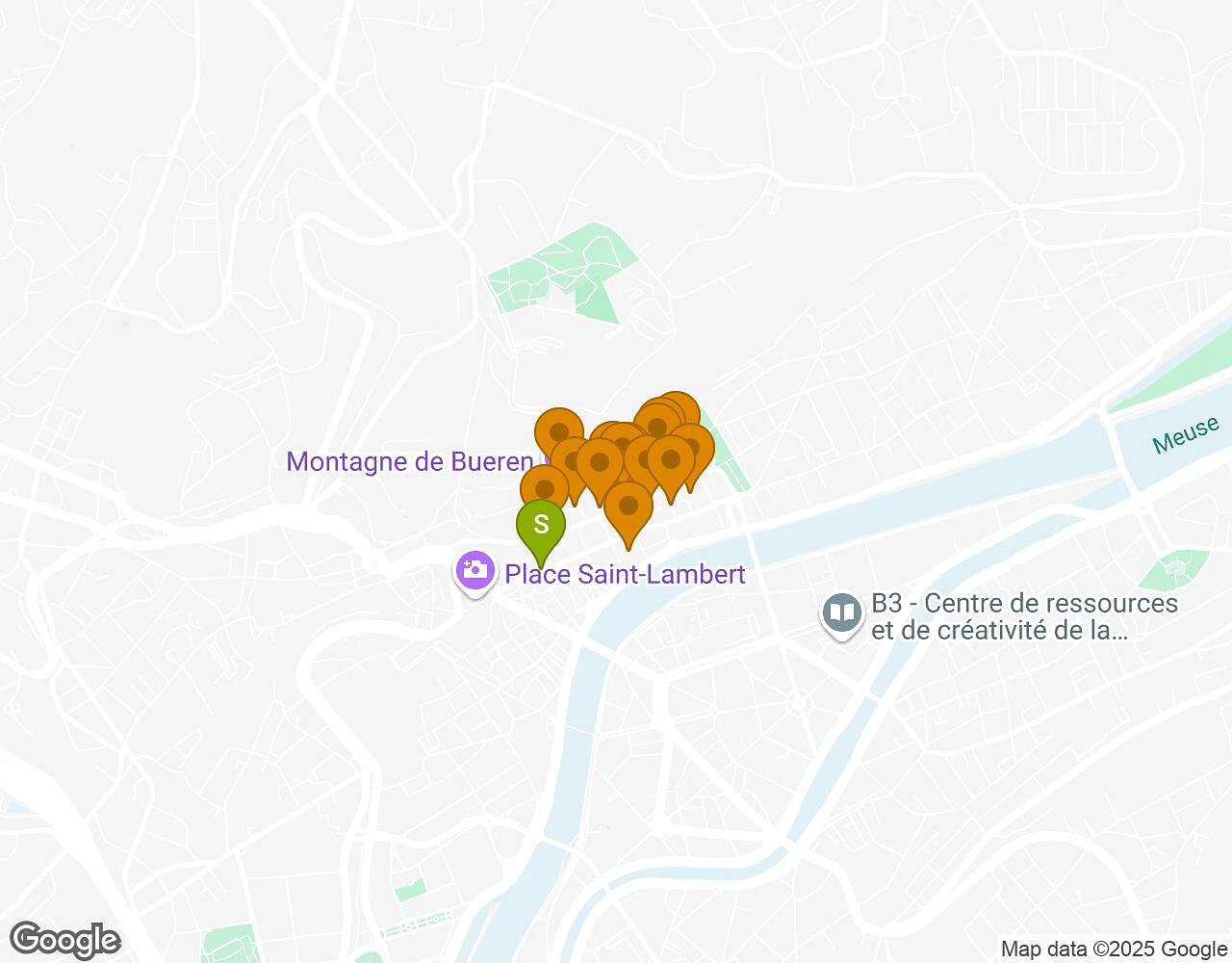 Interactive map for Crazytopia LIEGE showing start point, end point and points of interest