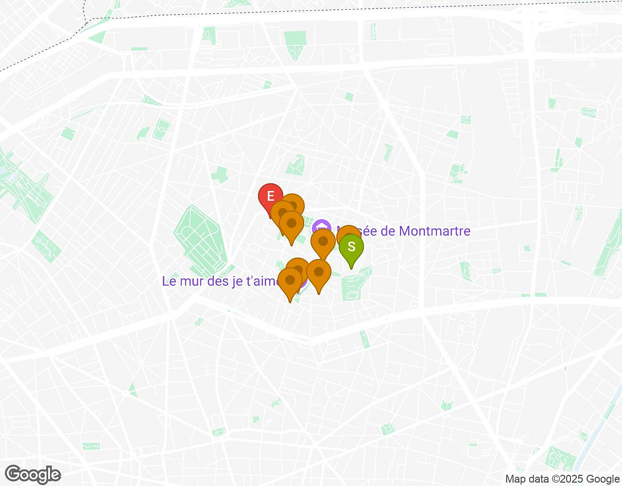 Interactieve kaart voor Crazytopia PARIJS met startpunt, eindpunt en bezienswaardigheden