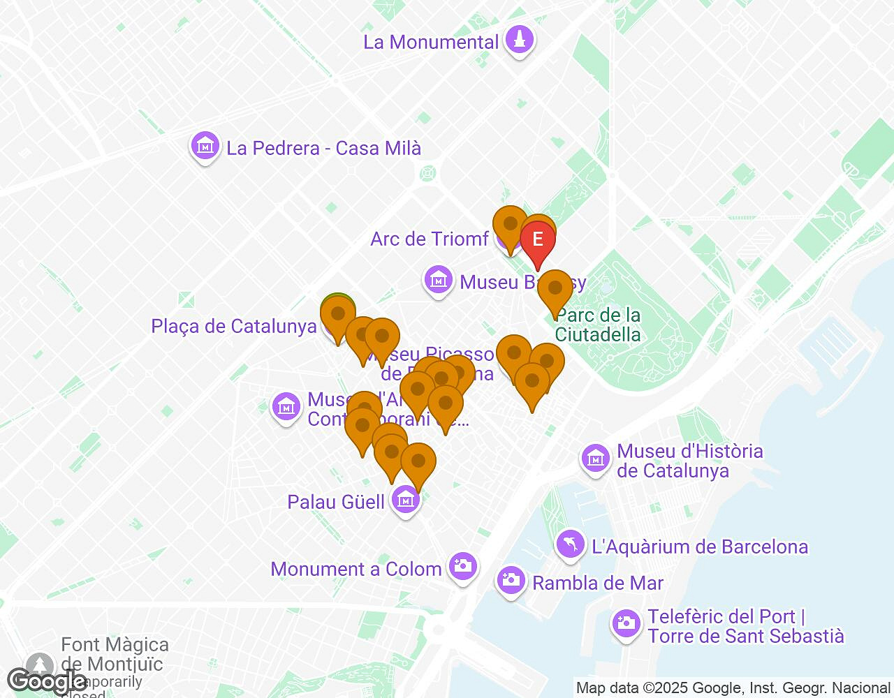 Interactive map for The Alchemist BARCELONA showing start point, end point and points of interest
