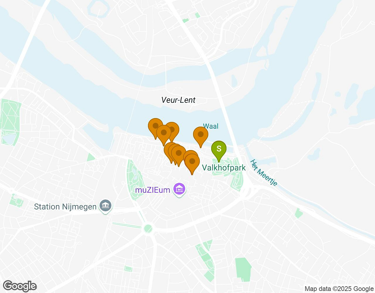 Interactive map for Peter Pan Nijmegen showing start point, end point and points of interest