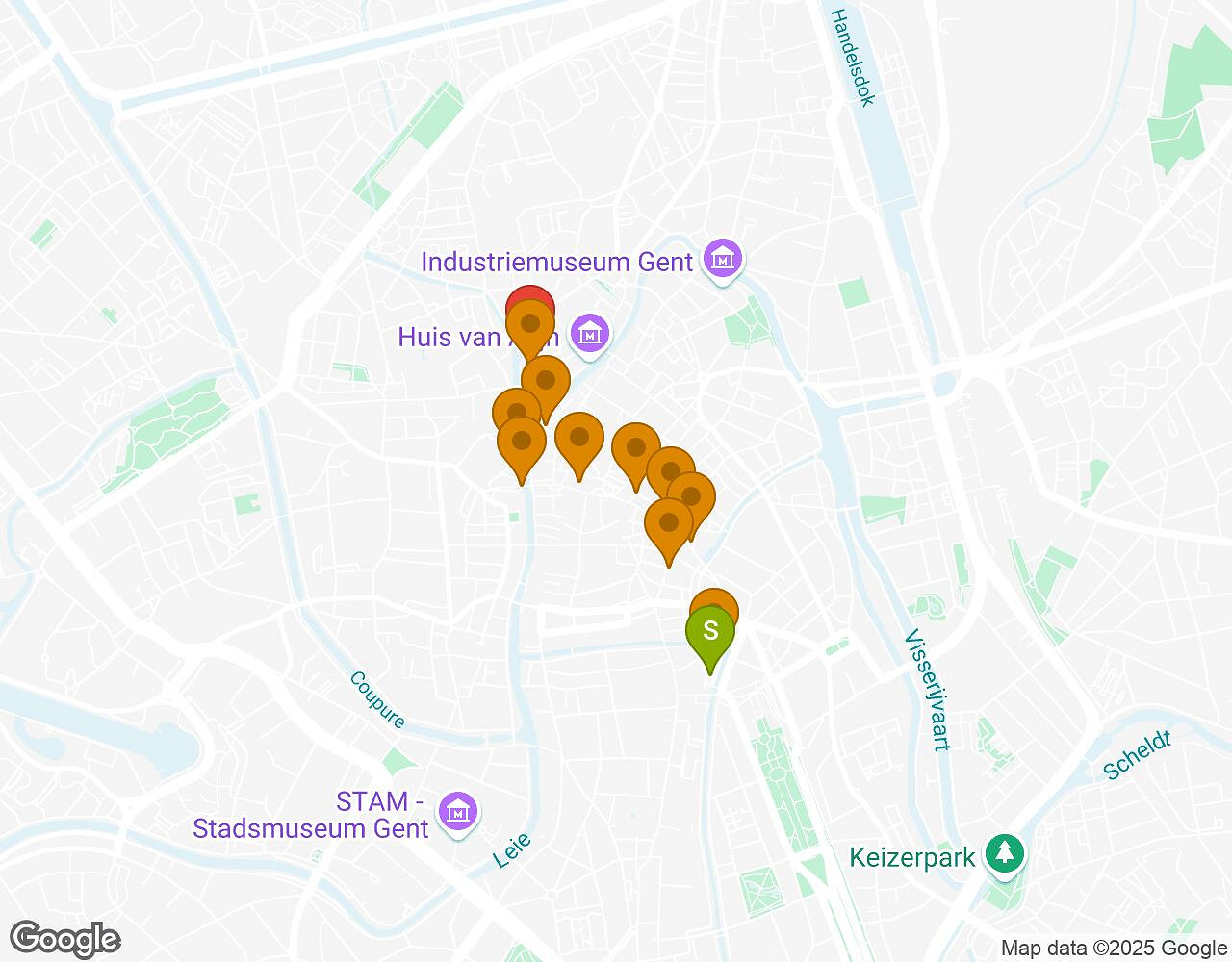 Interactive map for Peter Pan GHENT showing start point, end point and points of interest