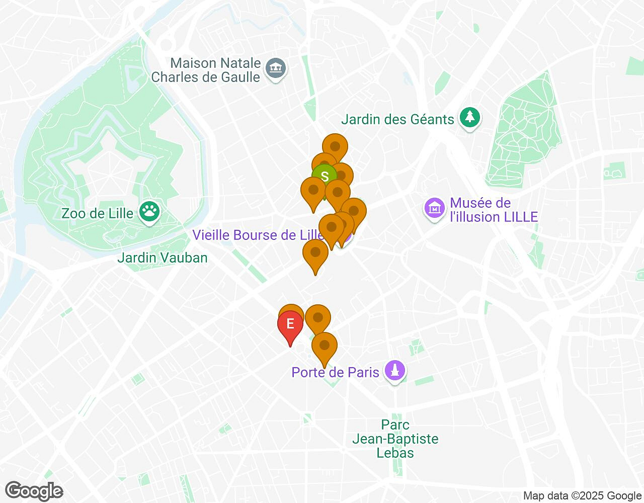 Interactive map for Peter Pan LILLE showing start point, end point and points of interest