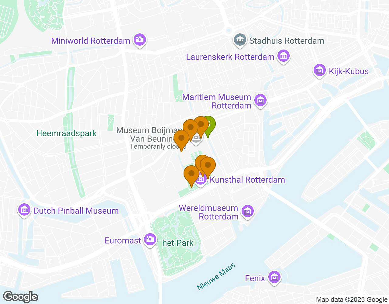 Interactive map for Peter Pan ROTTERDAM showing start point, end point and points of interest