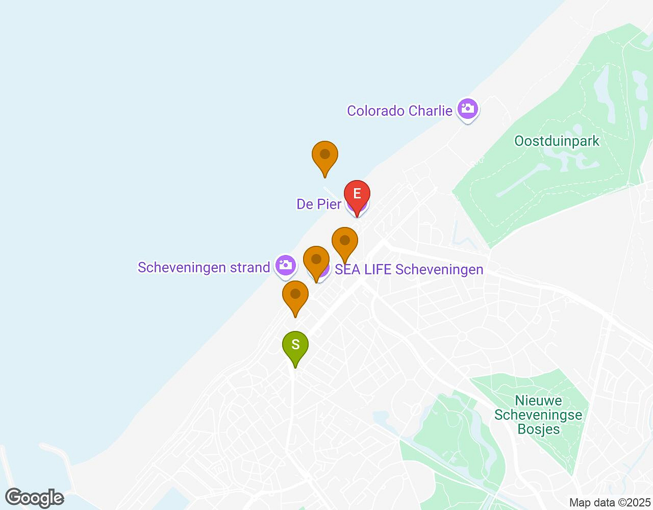 Interactive map for Peter Pan SCHEVENINGEN showing start point, end point and points of interest