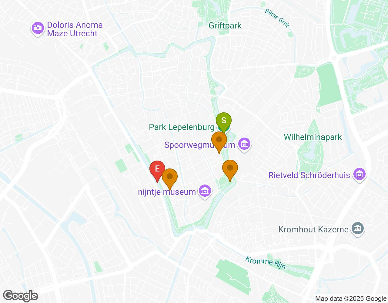 Interactive map for Peter Pan UTRECHT showing start point, end point and points of interest