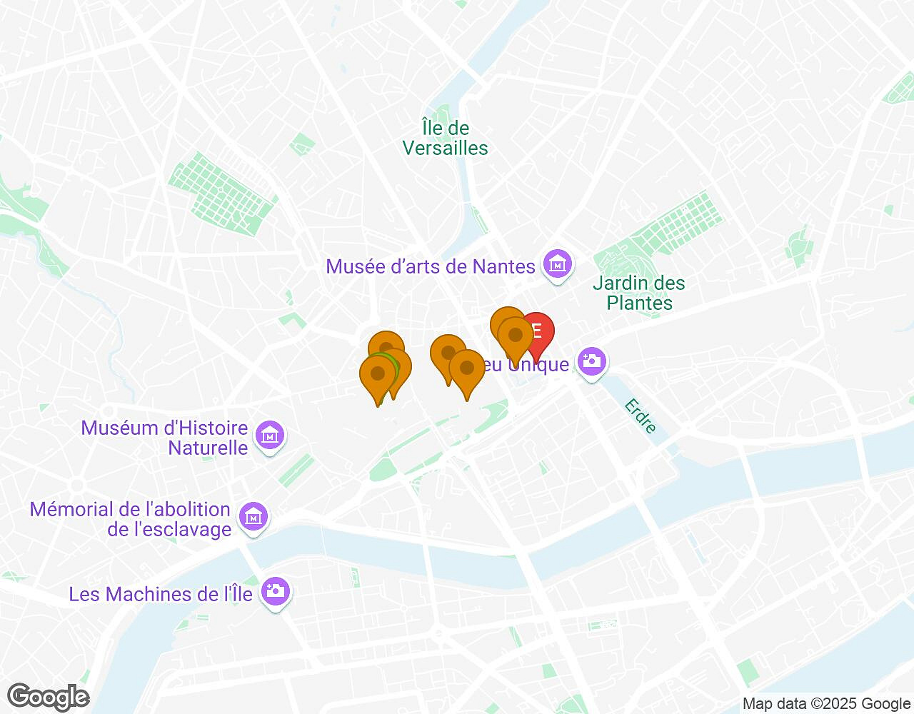 Interactieve kaart voor Peter Pan NANTES met startpunt, eindpunt en bezienswaardigheden