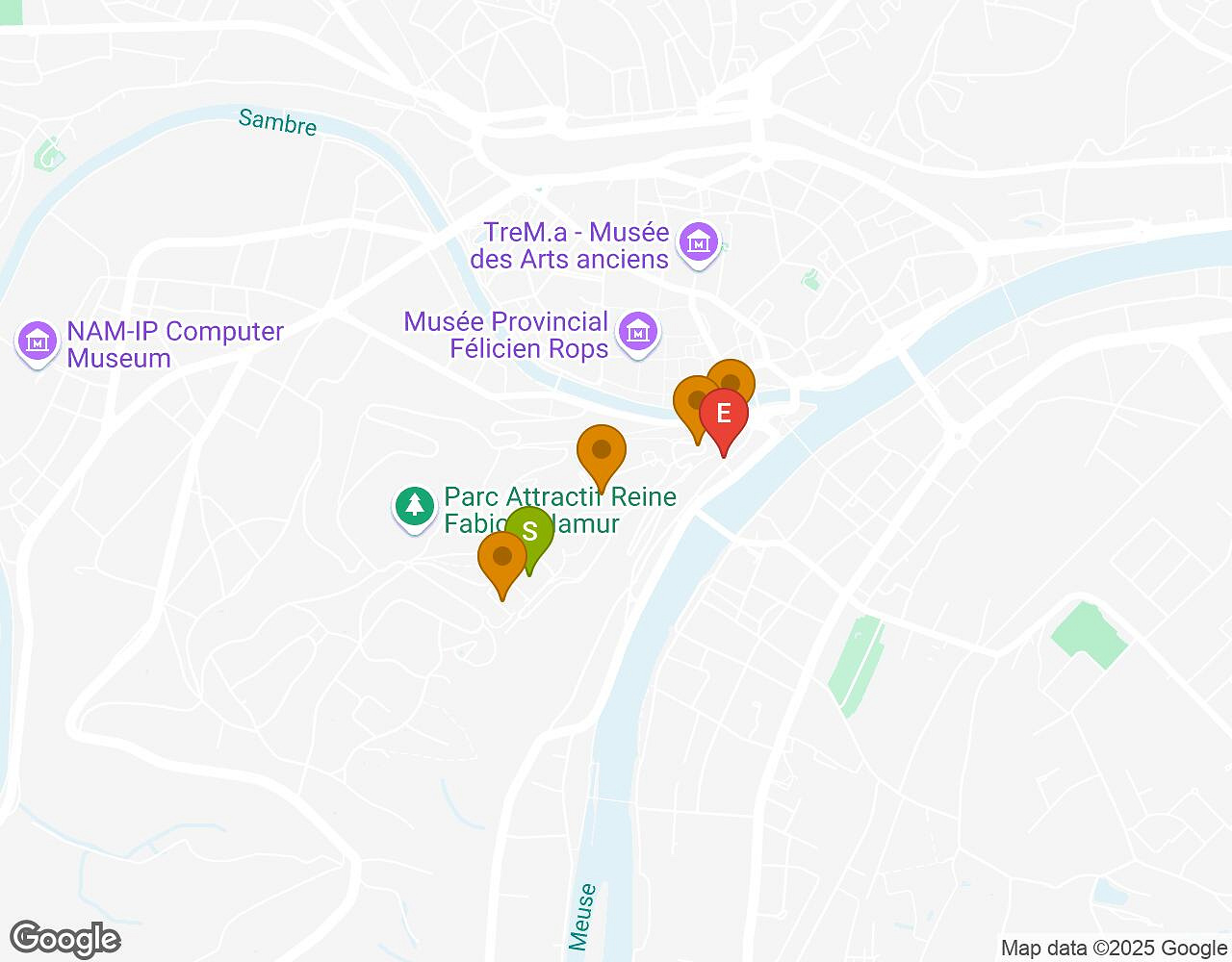 Interactive map for Peter Pan NAMUR showing start point, end point and points of interest