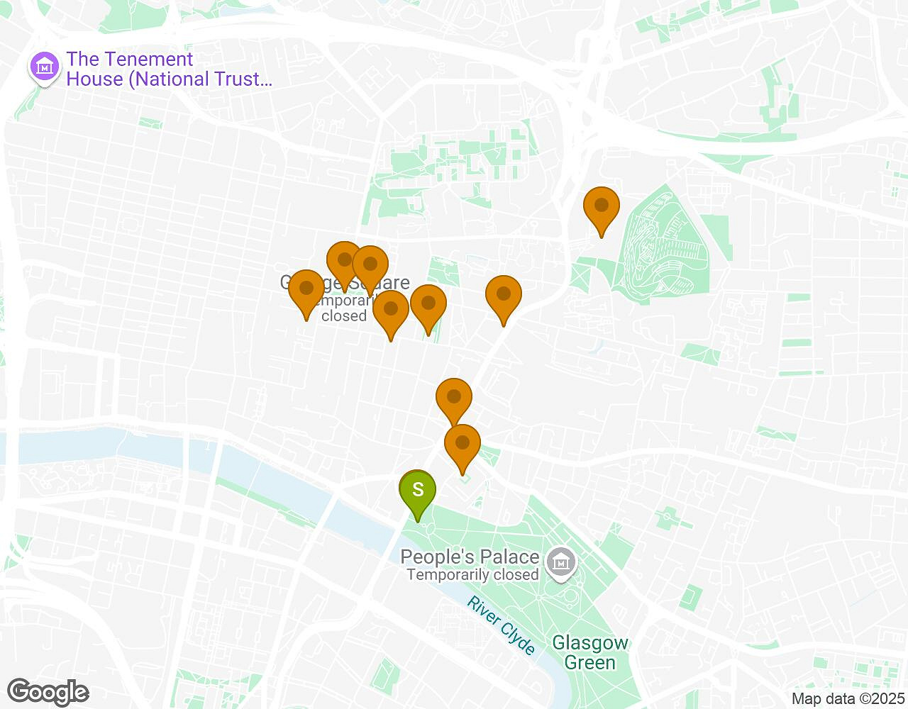 Interactive map for The Alchemist GLASGOW showing start point, end point and points of interest