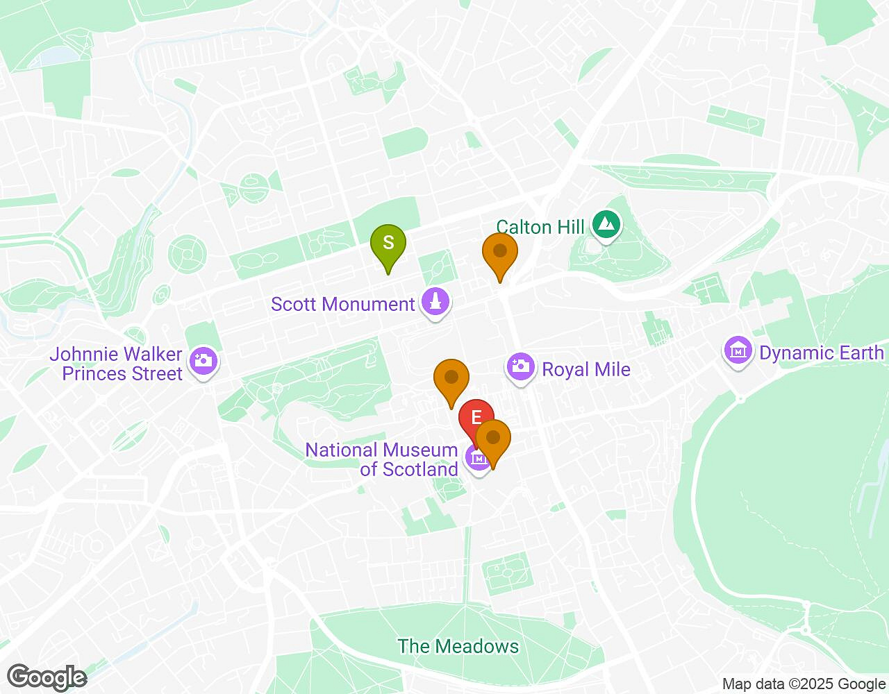 Interactieve kaart voor De Alchemist EDINBURGH met startpunt, eindpunt en bezienswaardigheden