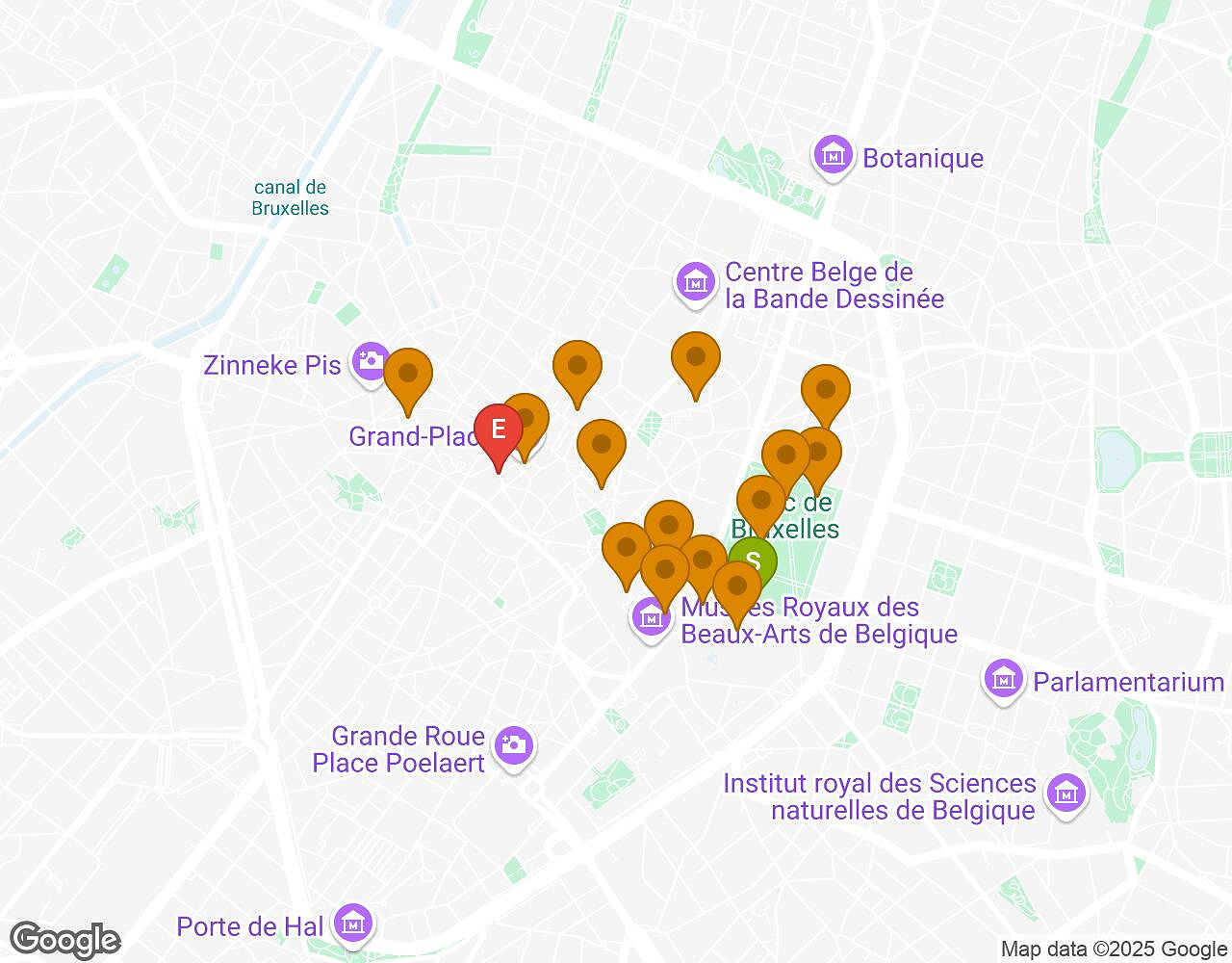 Interactive map for The Walter Case BRUSSELS showing start point, end point and points of interest