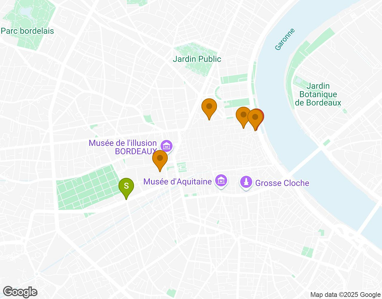 Interactieve kaart voor De Zaak Walter BORDEAUX met startpunt, eindpunt en bezienswaardigheden