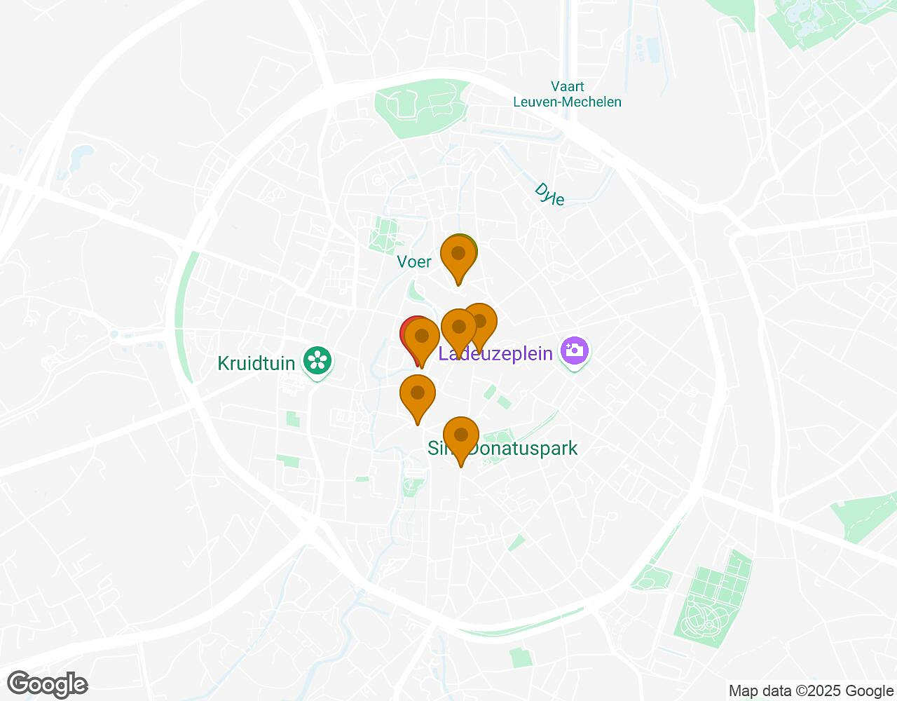 Interactieve kaart voor De Zaak Walter LEUVEN met startpunt, eindpunt en bezienswaardigheden