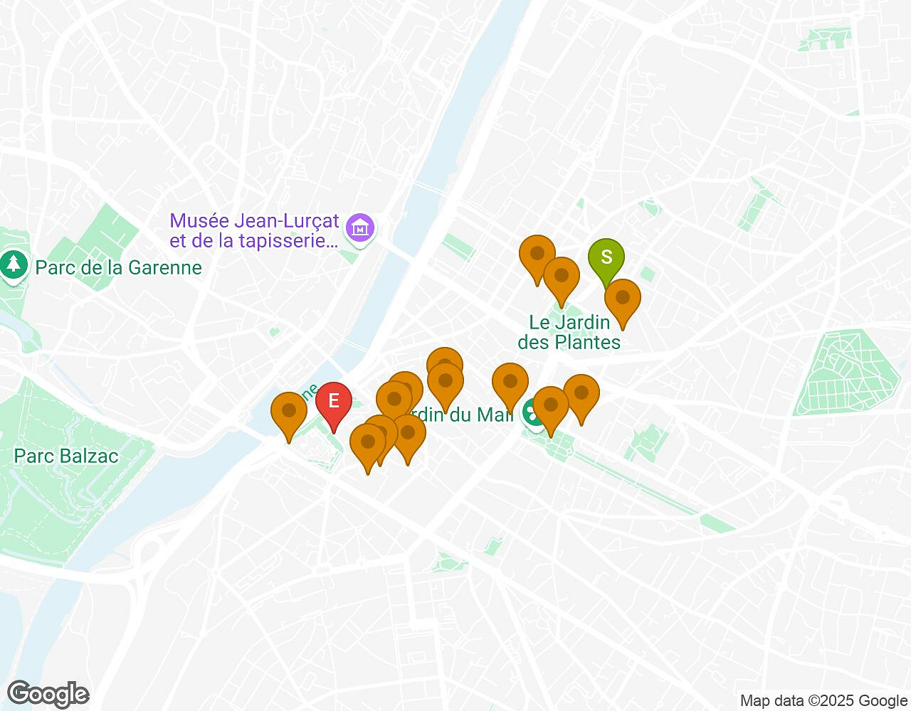 Interactieve kaart voor De Alchemist ANGERS met startpunt, eindpunt en bezienswaardigheden