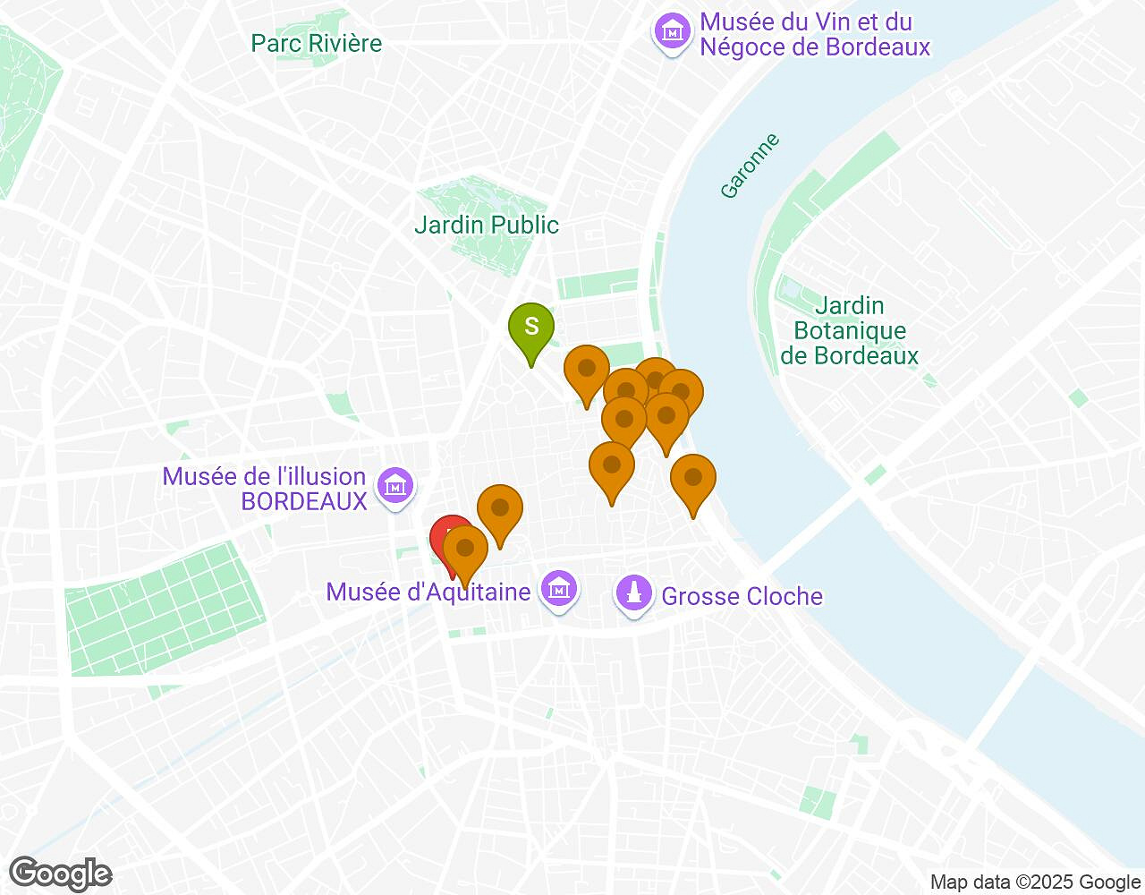Interactieve kaart voor De Alchemist BORDEAUX met startpunt, eindpunt en bezienswaardigheden