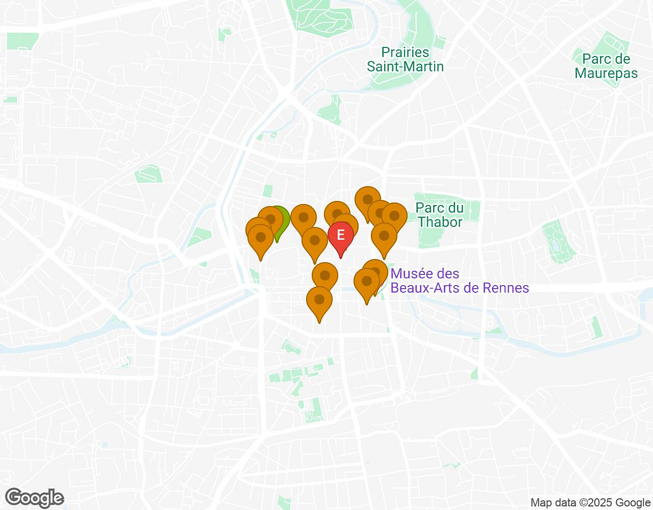 Carte interactive pour L'Alchimiste RENNES montrant le point de départ, d'arrivée et les points d'intérêt