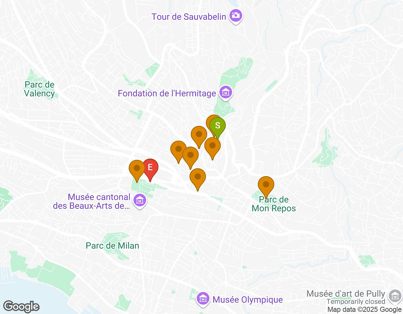 Carte interactive pour L'Alchimiste LAUSANNE montrant le point de départ, d'arrivée et les points d'intérêt