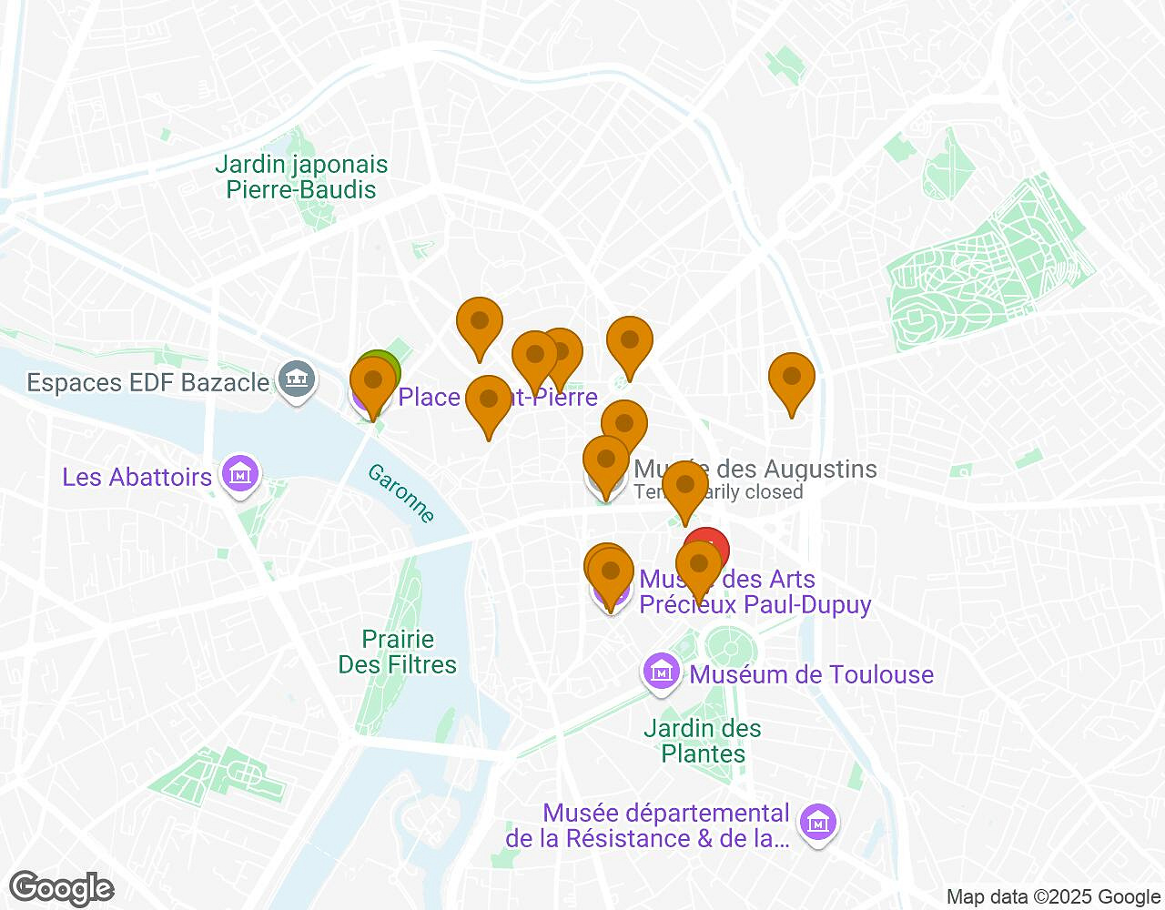 Interactive map for The Alchemist TOULOUSE showing start point, end point and points of interest